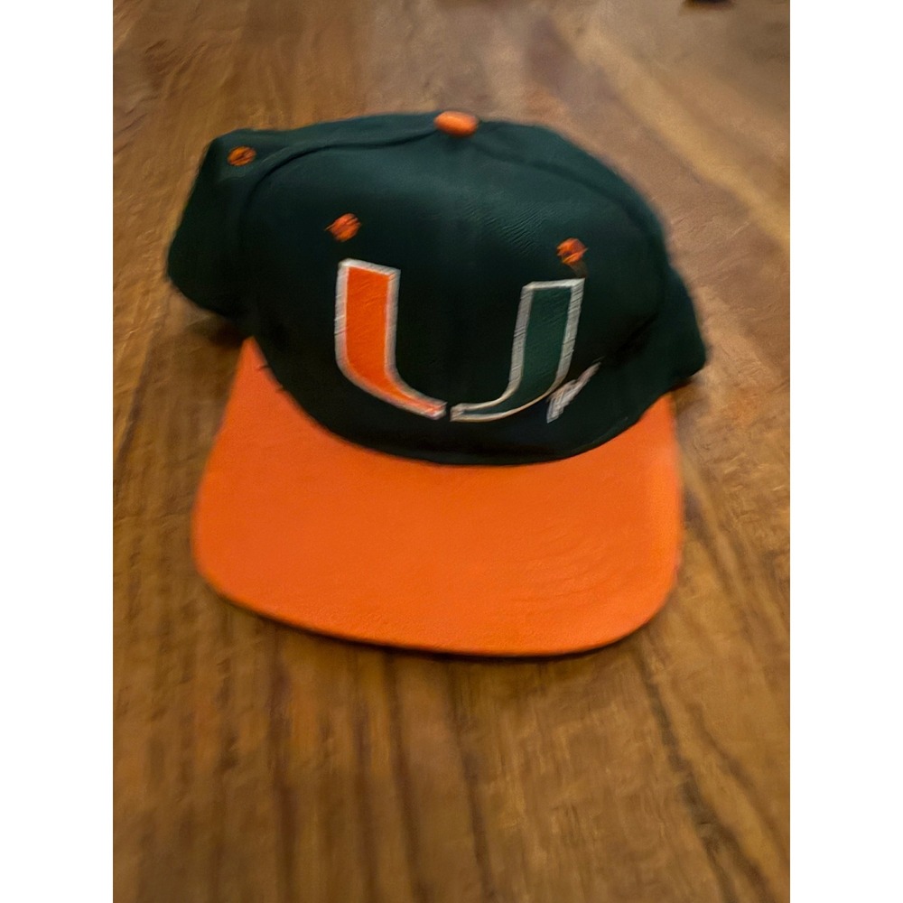 Vintage Miami Hurricanes Snapback Hat Green Orange NCAA U Logo Cap